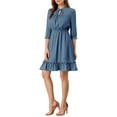 thumbnail image 3 of INSPIRE CHIC Women's Layered Ruffle Hem 3/4 Sleeves Smocked Chiffon A-Line Dress M Blue Grey, 3 of 9