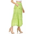 thumbnail image 4 of Sakkas Solid Embroidered Gypsy / Bohemian Mid Length Cotton Skirt - Spring Green - One Size, 4 of 5