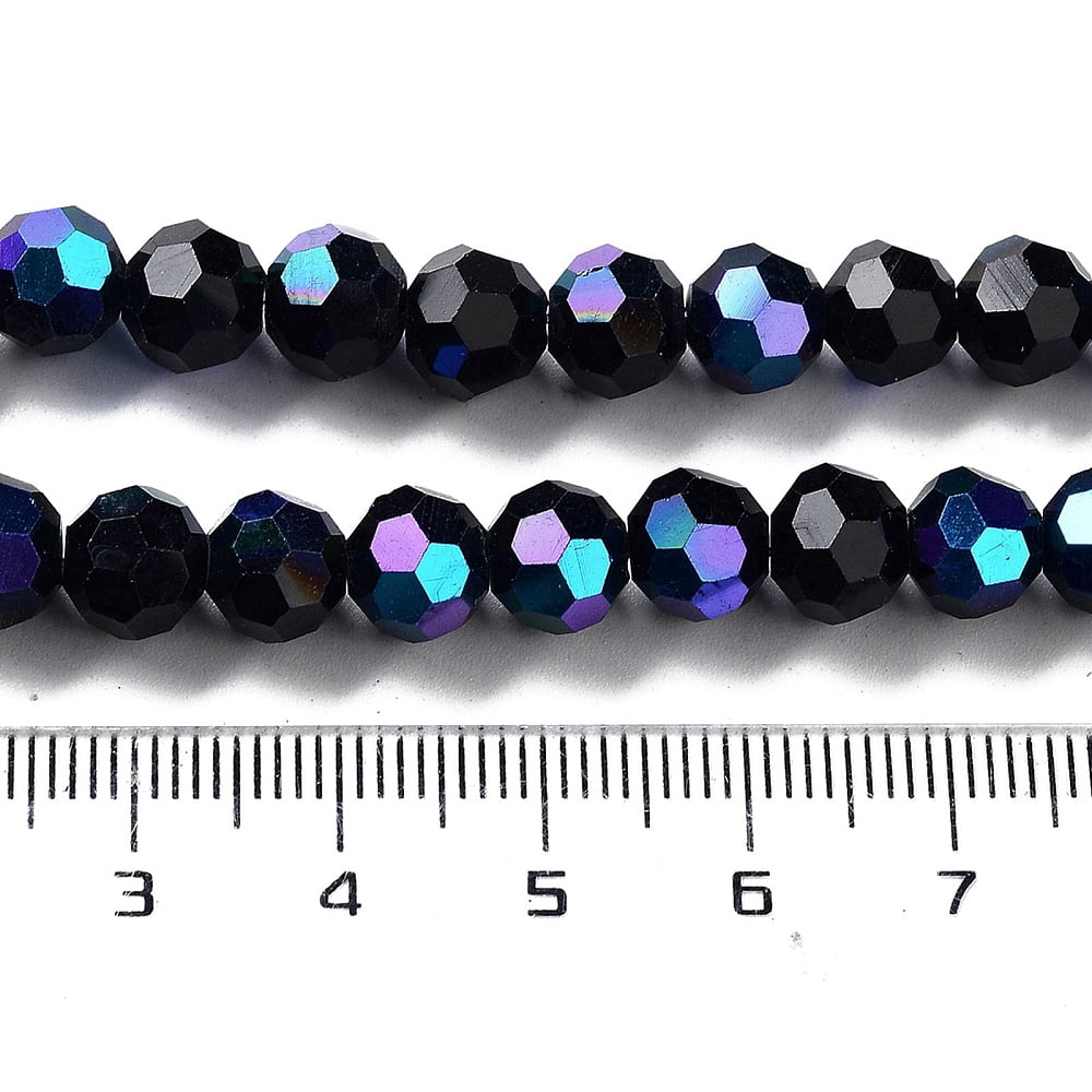 Opaque Glass Beads Strands Faceted Round Black 8x7~7.5mm Hole: 1.2mm about 65~67pcs/strand 19.49~19.69''(49.5~50cm)