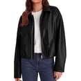 thumbnail image 6 of PRETTYGARDEN Faux Leather Motorcycle Jackets Womens Coat Cropped, Zip Up Collared, Trendy Fall Outerwear, Gathered Hem, Winter Layering Clothes, Casual Going Out Date Night Outfit, 6 of 8