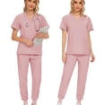 thumbnail image 3 of Women Scrub Set Nurse Workwear V Neckline Machine Washable Top and Pants// O4R6, 3 of 8
