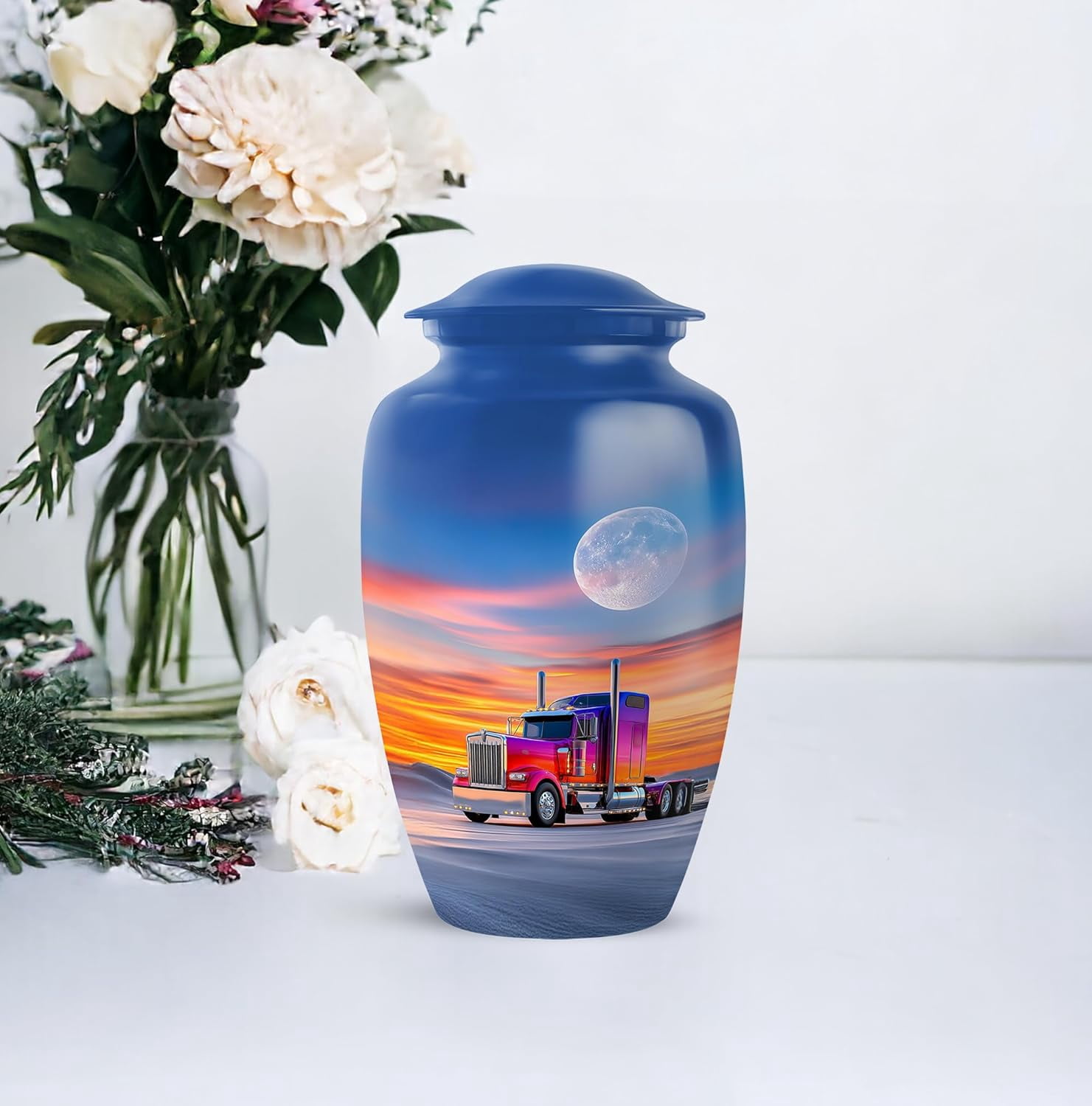 Trucker Urn For Human Ashes Adult Male, Sunset Semi-truck Cremation Urn For Men, Decorative Memorial Urns For Ashes, Funeral Urns For Ashes Adult, (Size: 6 Inch, 1 Pc)