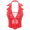 thumbnail image 3 of Camisola de látex con efecto mojado y cuello halter de piel sintética, chaleco de charol brillante, solapa con muescas, escote en V profundo, cremallera frontal, chaleco ajustado, 3 of 5