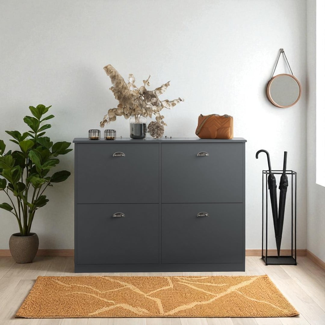 IVV Modern Shoe Cabinet with 4 Flip Drawers, Freestanding Shoe Shelf Storage Organizer for Entryway, Small Space, Black