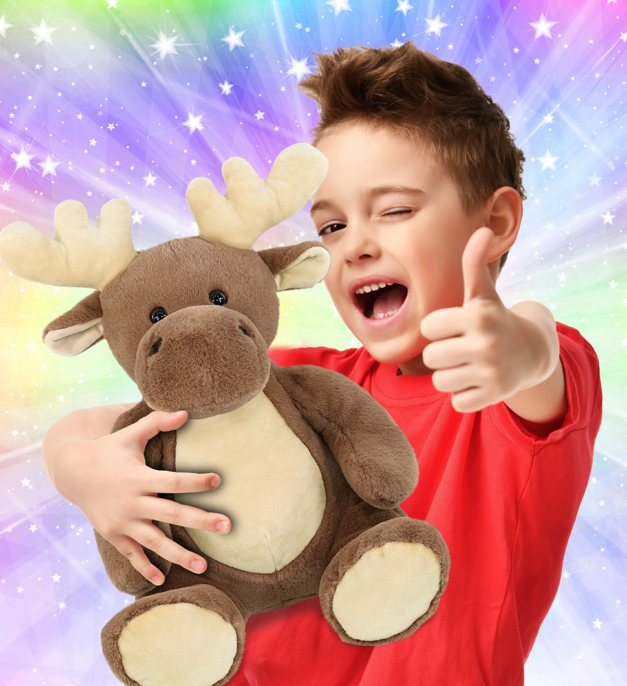 DolliBu Extra Large Moose Stuffed Animal - Soft Huggable Moose, Adorable Playtime Moose Plush Toy, Cute Wild Life Cuddle Gifts, Super Soft Moose Plush Doll Animal Toy for Kids and Adults - 14 inches
