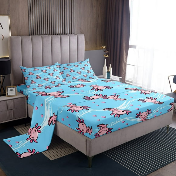 Erosebridal Animal Axolotl Bed Sheets Twin For Kids,Cartoon Wildlife Bedding Sets Twin Size,Kawaii Bedroom Decor,Lightweight,3pcs