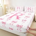 thumbnail image 4 of Manfei Dreamy Ribbon Bowknot Full Size Sheets For Girl,Pink Letter R Initial Lettering Bed Sheets,4pcs, 4 of 6