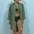 thumbnail image 5 of Yigetop Long Button Down Shirts for Women, Womens Button Down Shirts Solid Color Coat Long Sleeve Casual Lapel Collared Work Loose Long Blouses Pocket Plus Size Shirt Dress Green M, 5 of 8