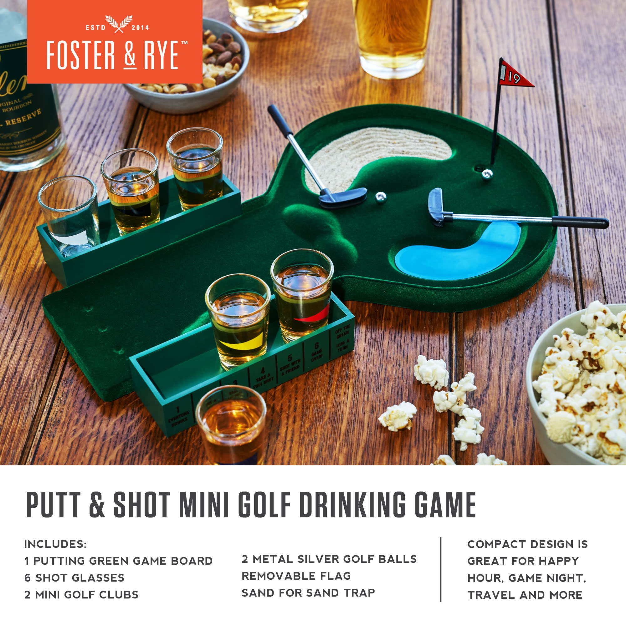 Foster & Rye Putt & Shot Glass Game Mini Golf Adult Party Drinking Game Set