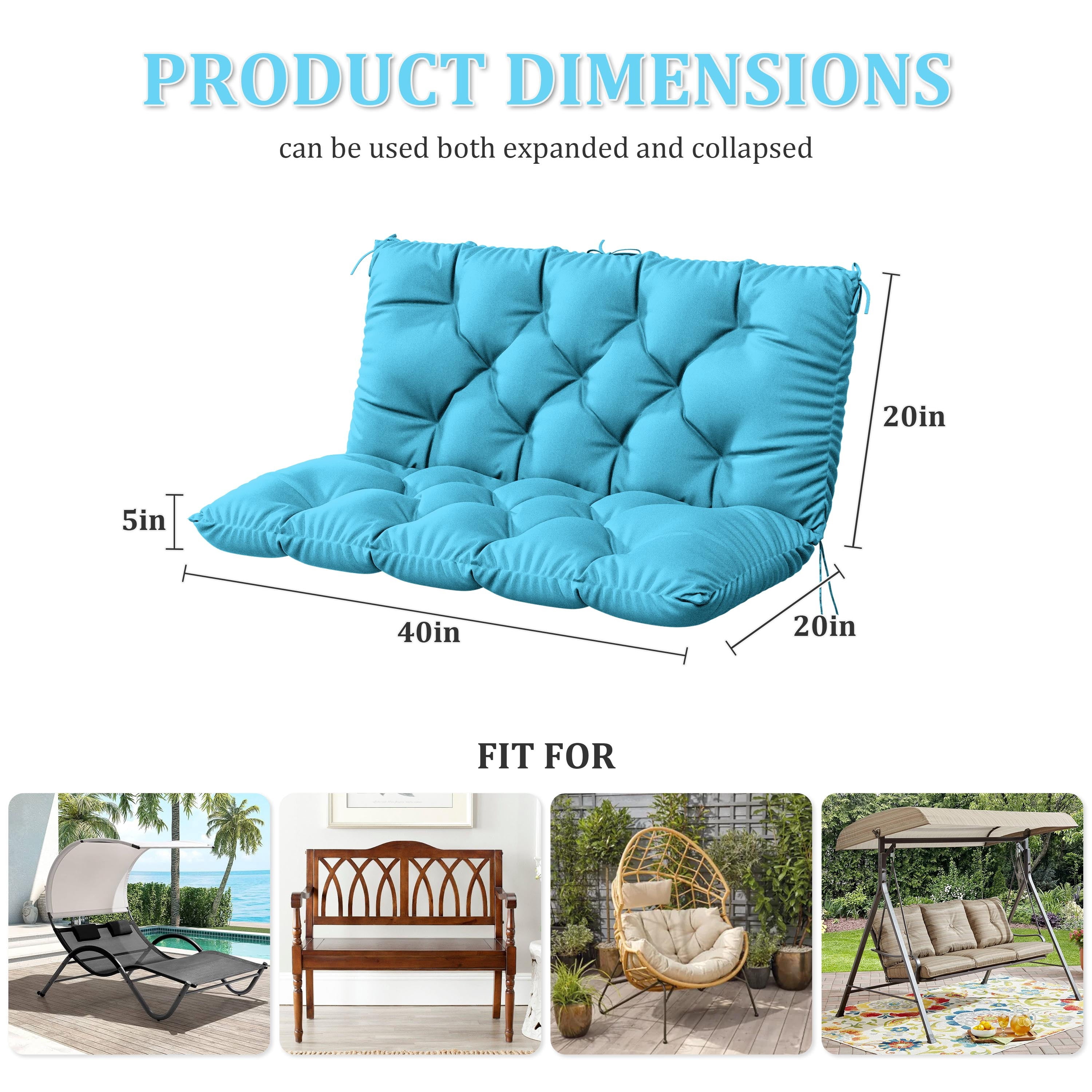 Kimunuk Outdoor Porch Swing Cushion, 40" X 40" X 5" Waterproof Bench Chair Replacement Cushion with 6 Ties for Patio, Lake Blue