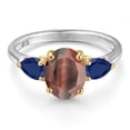 thumbnail image 3 of Gem Stone King 925 Silver and 10K Yellow Gold Red Tiger Eye and Blue Sapphire Engagement Ring for Women | 2.50 Cttw | Oval 9X7MM | Gemstone Birthstone | Size 7, 3 of 6