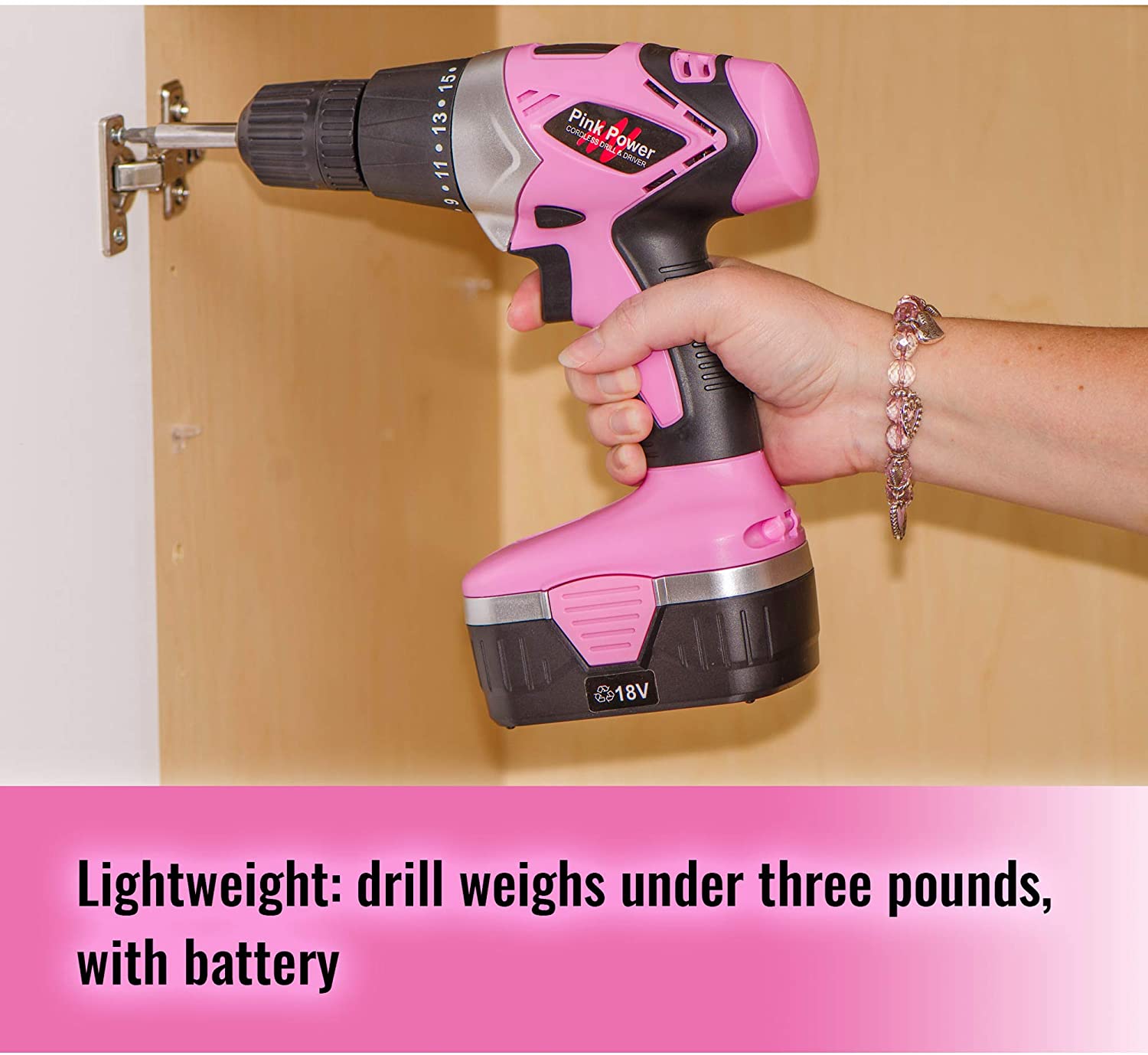 Pink Power Cordless Drill Set for Women - 18V Electric Drill Driver with Tool Case, Batteries, Charger & Drill Bit Set - image 2 of 6