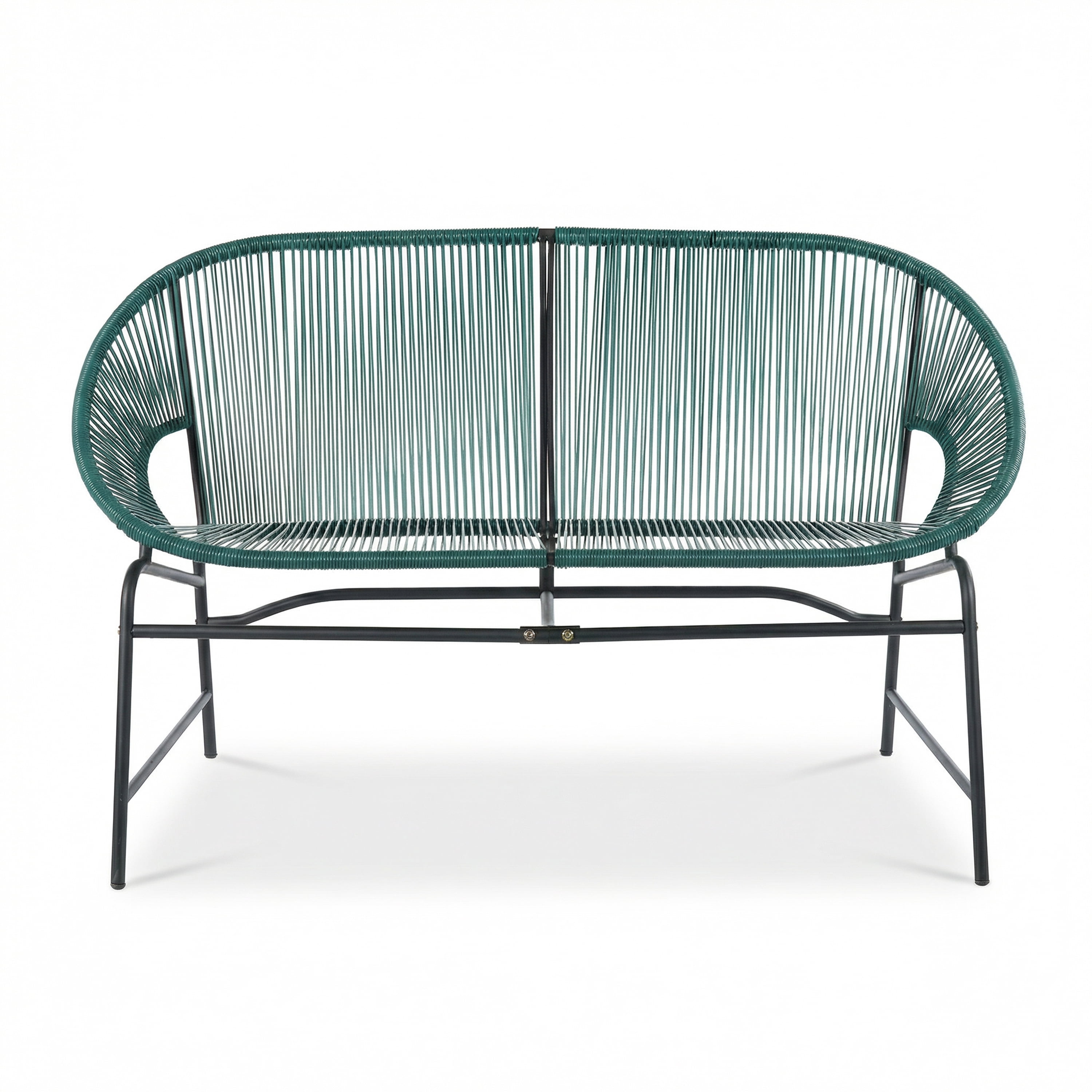 Outdoor PE Rattan Wicker Loveseat with Iron Frame for Porch Garden Balcony, Teal