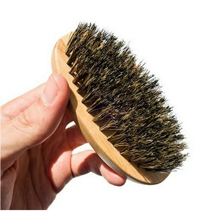PaZinger Men Boar Hair Bristle Beard Mustache Brush Palm Soft Round Wood