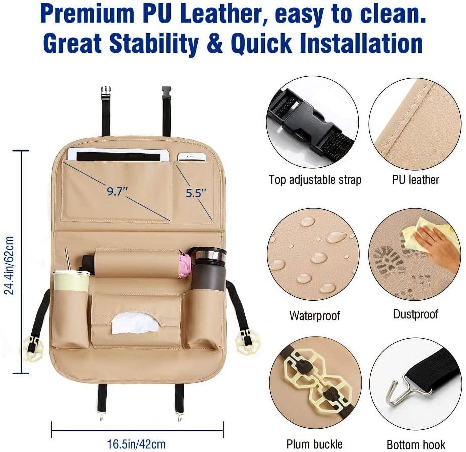 Faux Leather Car Back Seat Organizer With Tray Table