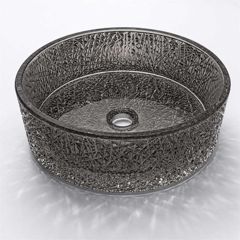 Stadium 16" Light Black Tempered Glass Circular Bathroom Vessel Sink