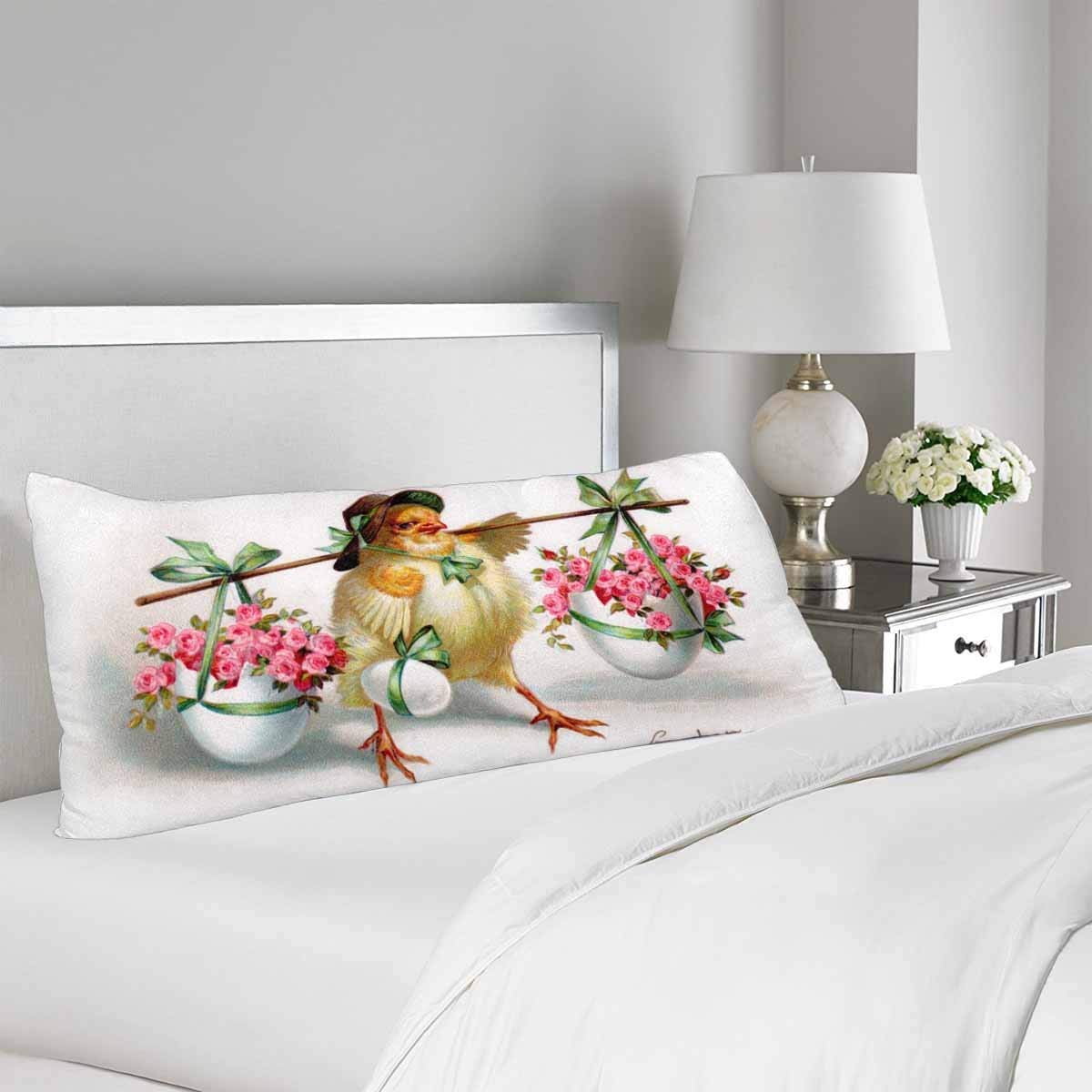 GCKG Vintage Easter Chicken Egg Body Pillow Covers Pillowcase 20x60