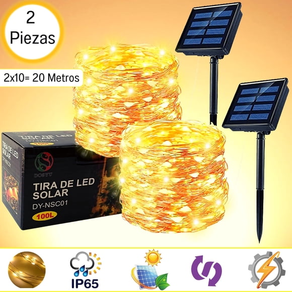 Luces LED con panel solar DOSYU BLANCO Cálido 2 Rollos de 10 metros