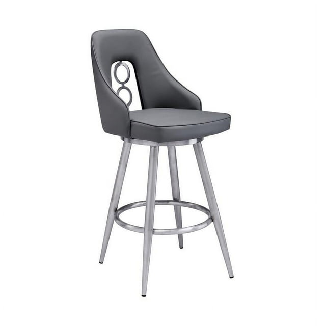 Armen Living Rubis 26" Moderne Faux Cuir & Tabouret en Métal en Gris