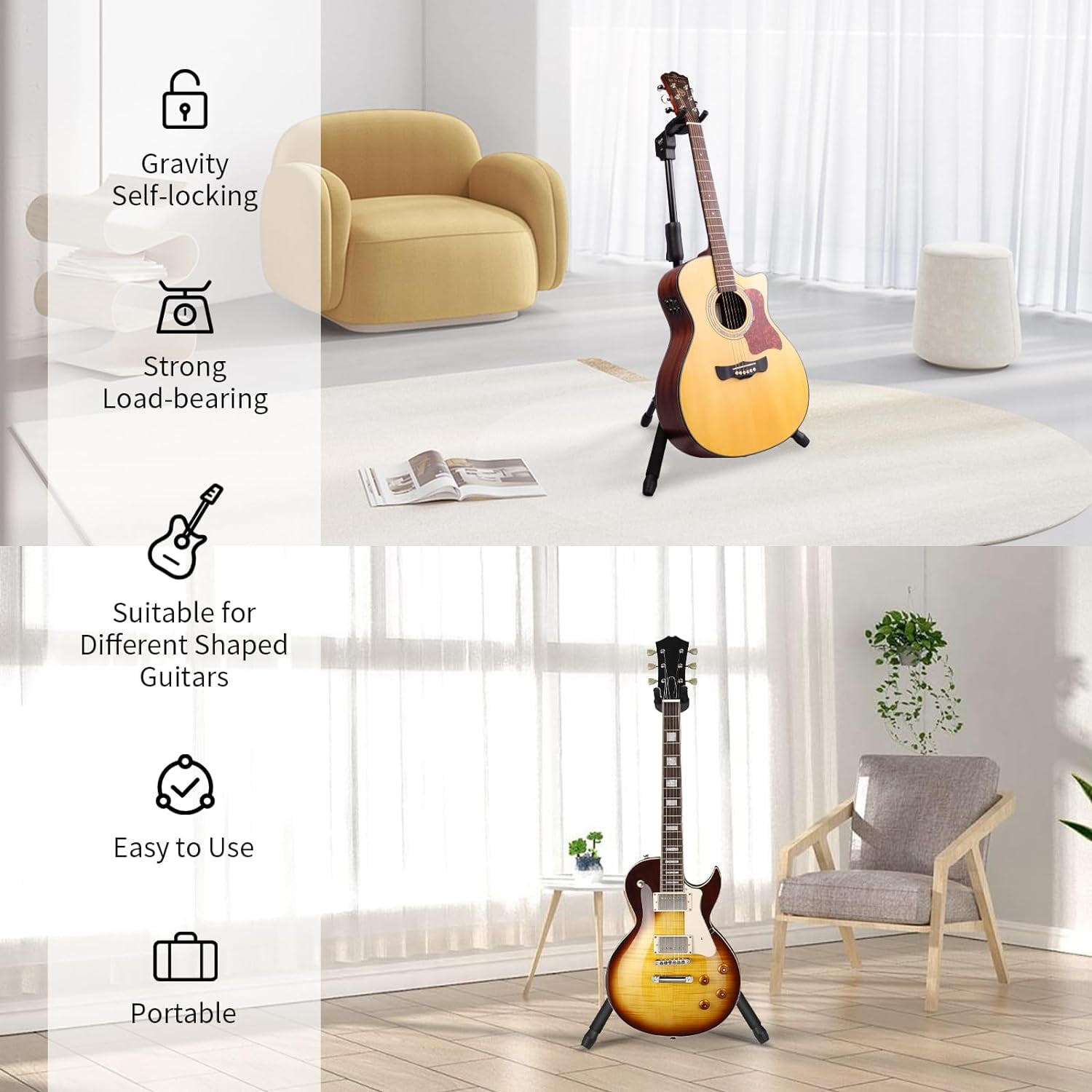 Guitar Stand - Heavy Duty Auto-Lock, Adjustable & Foldable for Acoustic/Electric/Bass (33lbs Capacity), Non-Slip Base, Anti-Rust - Portable for Stage/Travel/Studio GGS-06