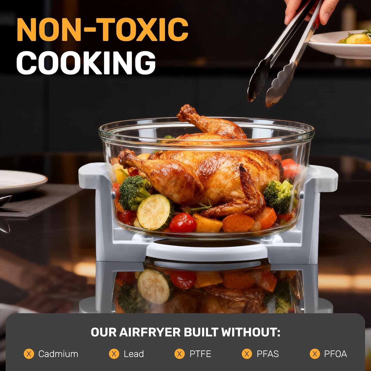 Granitestone Big Boss 16Qt Extra Large Glass Air Fryer Non Toxic – Family Sized 4 in 1 Cooker with 3 Cooking Sections, Stainless Steel Racks for French Fries, Chicken, Self Cleaning, Dishwasher Safe