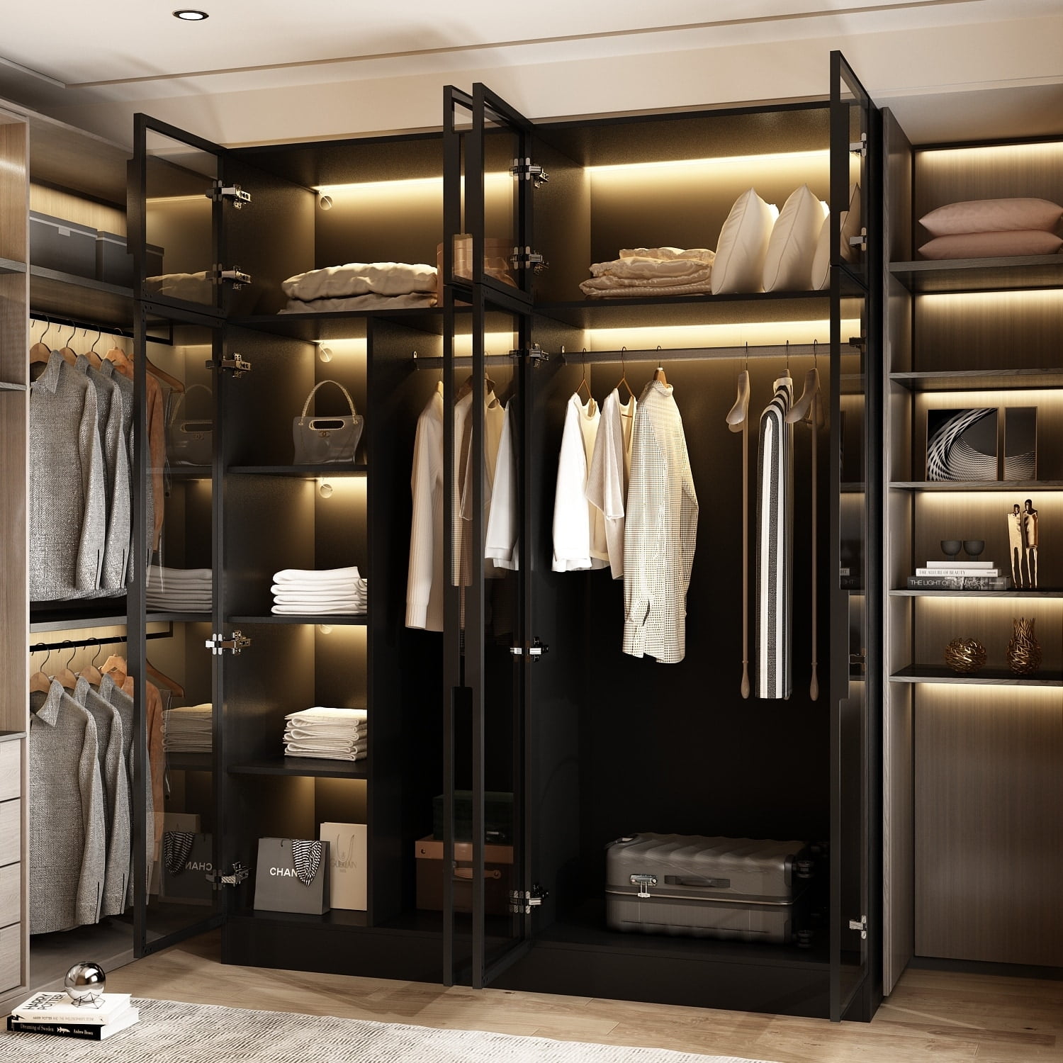 Timechee Modern Aluminum Framed Wardrobe: Spacious Design with LED Armoires