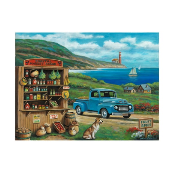 Canvas Wall Art - John Zaccheo 'Coastal Market Stand' Wall Art for Living Room, Bedroom, or Office Décor by Trademark Fine Art - 19 x 14 Inches