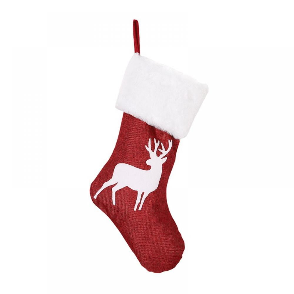 Christmas Stocking, Large 18 Inch Red Christmas Stockings with Reindeer Christmas Stocking Large