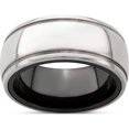 thumbnail image 1 of Black Ti & Sterling Silver Polished Domed Milgrain Ring, 1 of 5