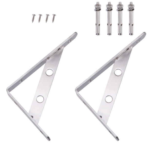 2pcs Durable Industrial Wall Shelf Support Bracket Stainless Steel Triangular Bracket with 4 Screws (3x150mm)