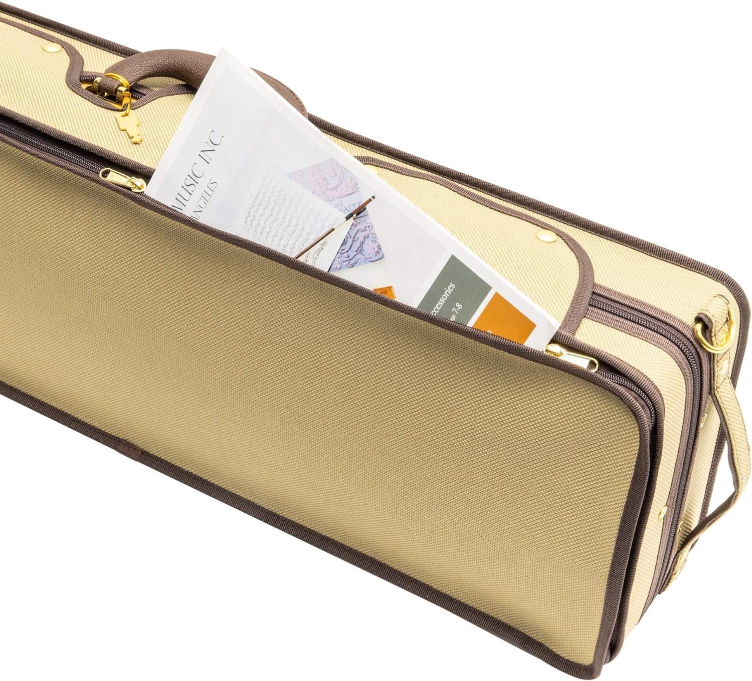 MI&VI NF-9001CC Maestro Hard-Shell Violin Case 4/4 (Full Size) Polishing Cloth Included | Luxury Silk Interior | High-Density | Adjustable Straps | Hygrometer | Thermometer (Beige)