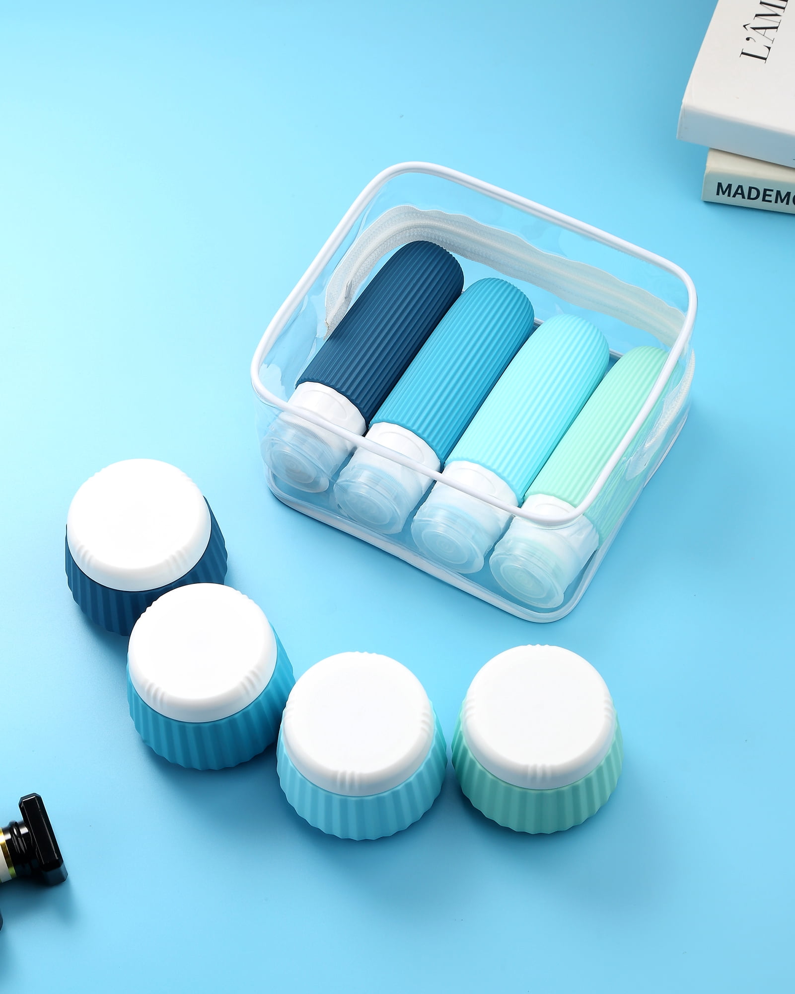 Micebay Travel Bottles 8 Pack, TSA Approved 3 oz Toiletries Containers, Leak Proof Silicone Squeezable Essentials Jars with Clear Bag
