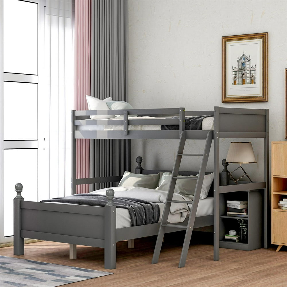 Arcticsco Detachable Twin Over Full Low Bunk Bed with Wooden