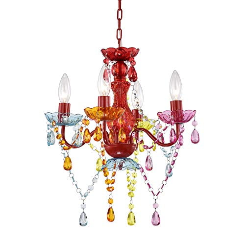 Mini Chandelier Crystal Lighting Red Chandeliers Small 4 Light With Multicolor Acrylic Crystals Pendant Fixtures Com Mini Chandelier Crystal, Bulk Plastic Chandelier Crystals