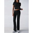 thumbnail image 4 of Women'S 2 Piece Lounge Sets Short Sleeve Tops Fold-over Flare Pants Casual Outfits Matching Set, 4 of 9