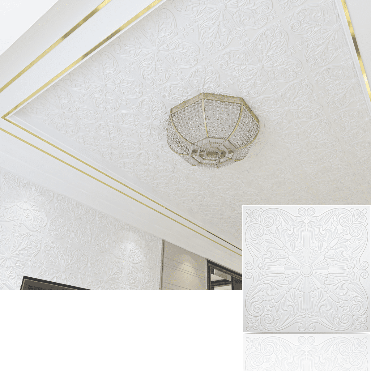 Art3d 2 ft.x 2 ft. Glue-up or Lay in Ceiling Tile PVC 3D Champs Elysees in White(12-Pack)