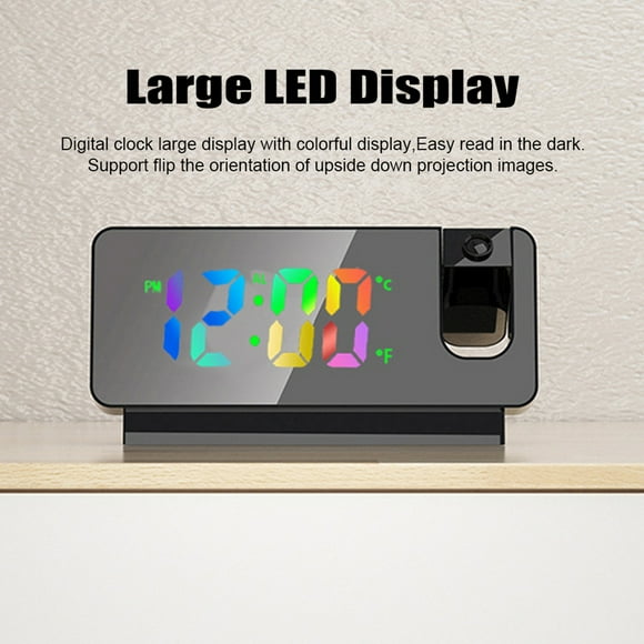 Projection Alarm Clock Digital Clock with Rotatable Clear LED Display Temperature Monitor for Bedroom Ceiling