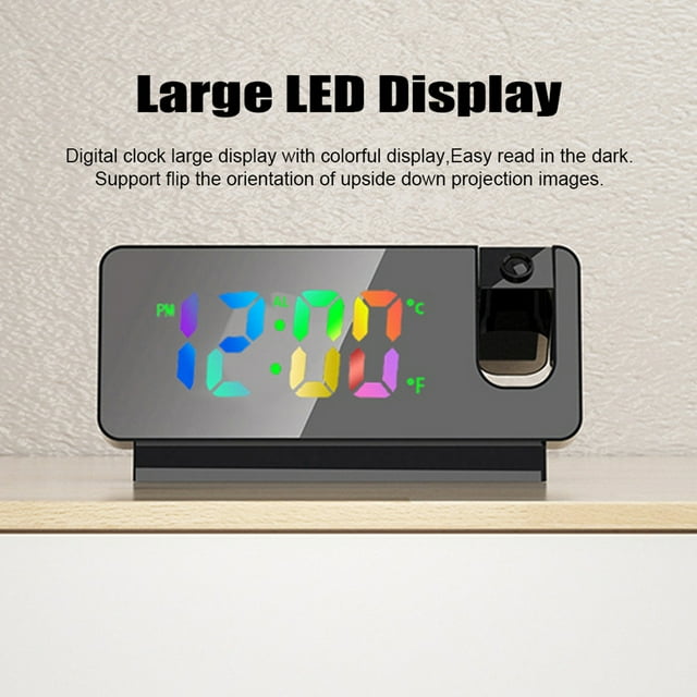 Projection Alarm Clock Digital Clock with Rotatable Clear LED Display Temperature Monitor for Bedroom Ceiling