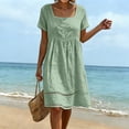 thumbnail image 2 of VBVC Women's Square Neck Cotton Midi Dress, Ladies' Empire Waist Eyelet Lace A Line Dress, Short Sleeve Beach Vacation Dress For Women,Green,S-3XL, 2 of 8