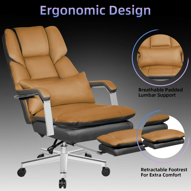 Reclining Executive Office Chair with Footrest, HomeZeer High Back Big and  Tall Office Chair 400lbs Wide Seat with 180° Backrest, Ergonomic Leather  Managerial Desk Office Chair Heavy People, Gray 