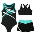 thumbnail image 3 of iiniim Girls Dance Suit Sleeveless Dance Leotards + Crop Top with Shorts Gymnastics Suit Dancewear Blue Green 14, 3 of 5