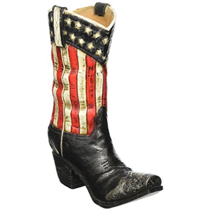 Western Express Pen Holder Box Vase Ornament Cowboy Boot USA Flag Stars Stripes