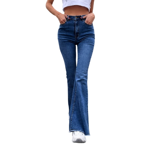Gibobby Pantalones mezclilla mujer Pantalones vaqueros acampanados de mezclilla con costuras delgadas elásticas de pierna ancha para primavera y otoño(BU3,M)