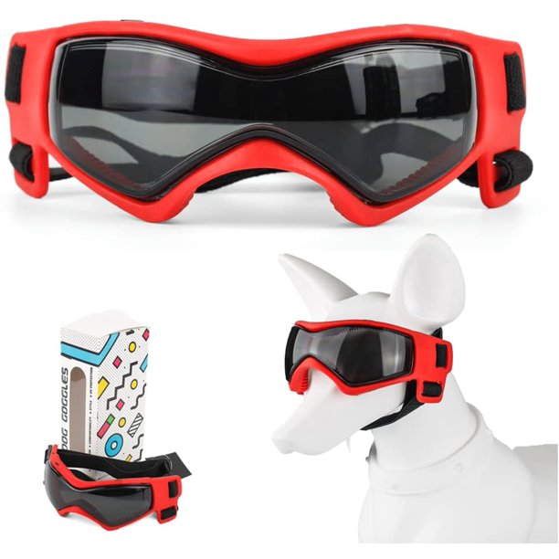 Gafas para perros Easy Wear Gafas de sol para perros pequeños Gafas de cachorro impermeables anti-UV ajustables a prueba de viento para perros de razas pequeñas y medianas (rojo) oso de fresa Hogar