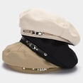 thumbnail image 5 of Berets for Women Classic French Hats Solid Color Cotton Artist Painter Cap with Metal Decorative Buckle, 5 of 6