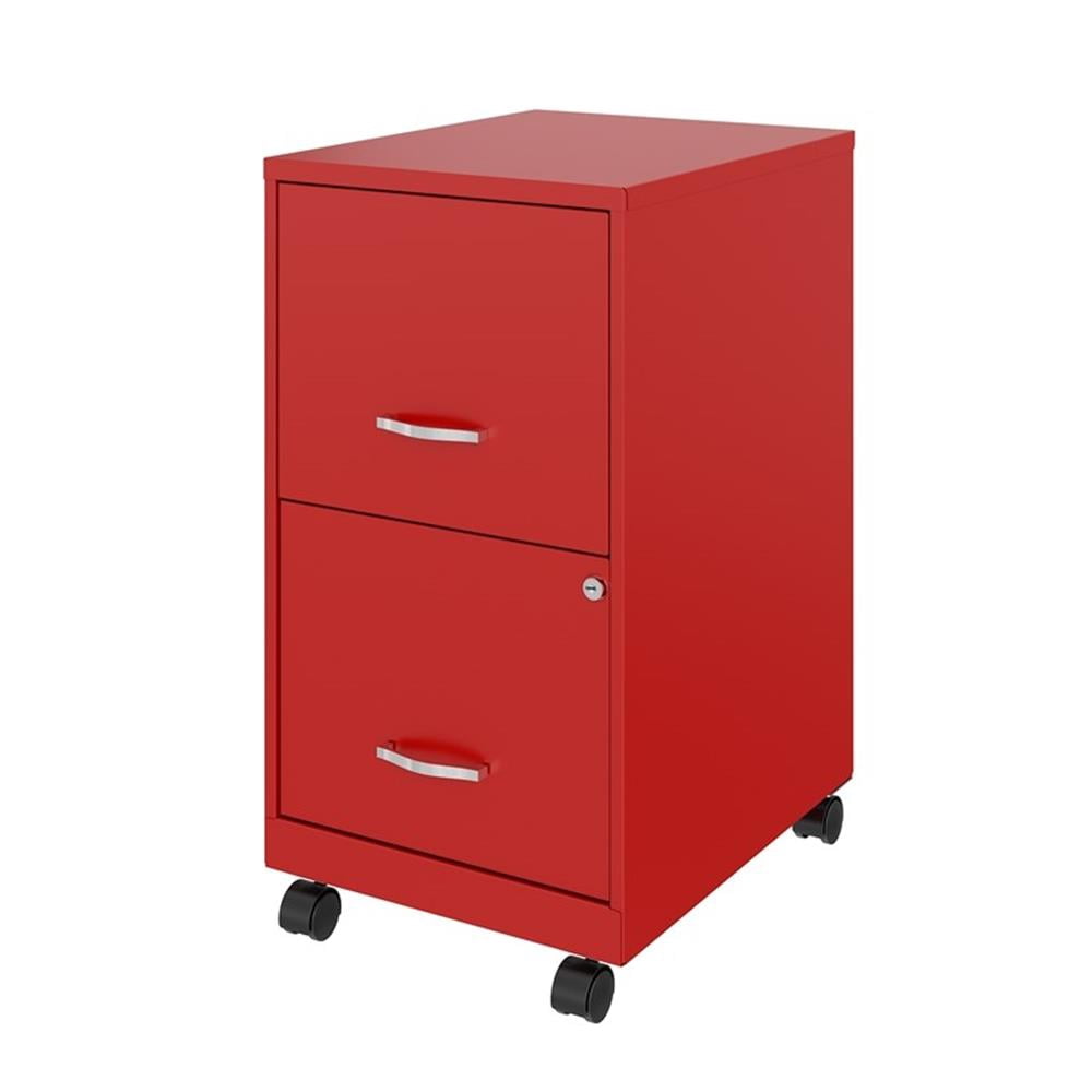 UrbanPro 18" 2 Drawer Metal Mobile Smart Vertical Filing Cabinet in Red