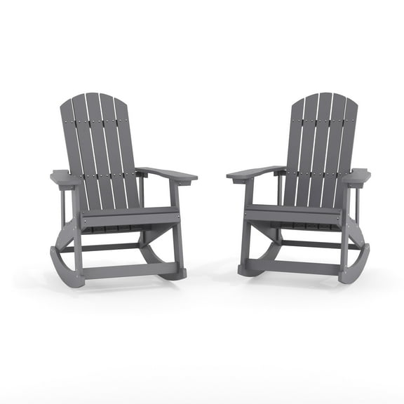Flash Furniture Savannah All Weather Polyresin Wood Adirondack Rocking Chairs, Set of 2, Gray