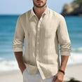thumbnail image 2 of APEXFWDT Mens Roll-Sleeve Button Down Shirt Linen Casual Long Sleeve Shirts Collared Hippie Beach Tops Solid Spread Collar Summer Shirts, 2 of 8