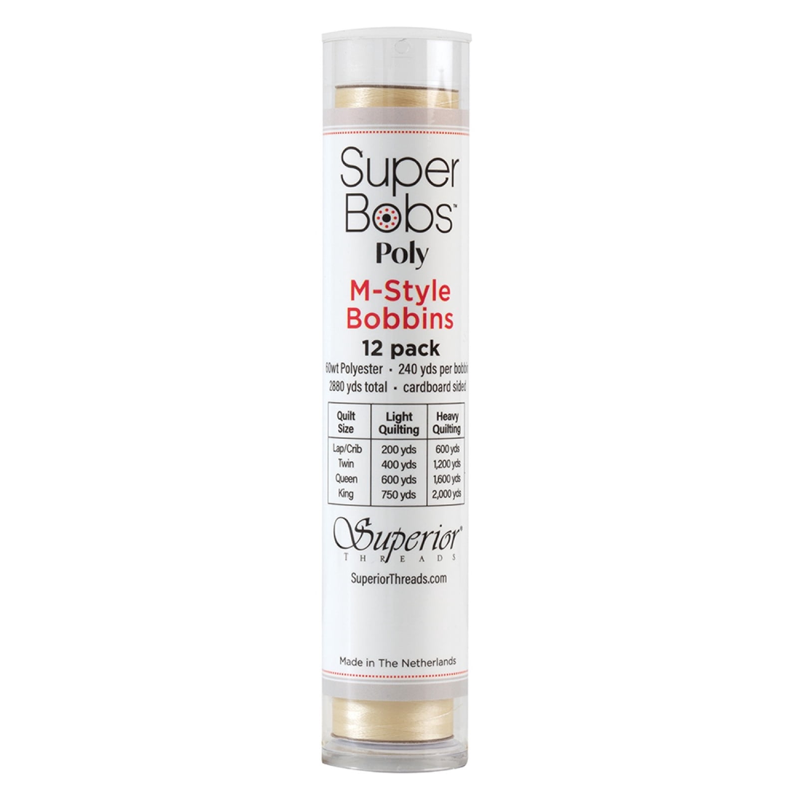 SuperBobs Polyester M-Style Bobbin 12 Pack Cream