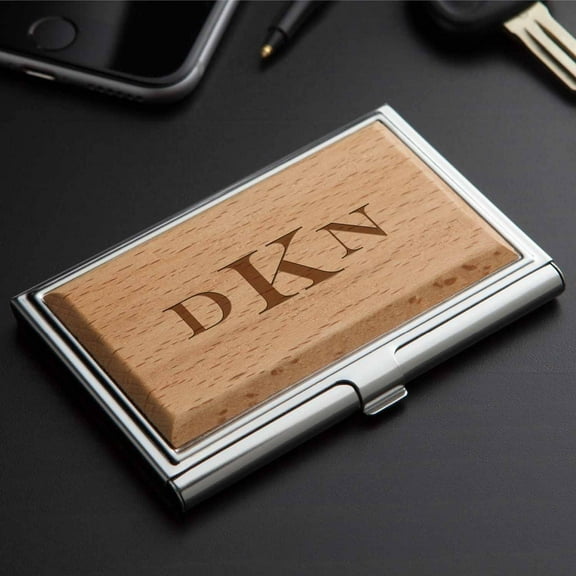 Personalized Wood Business Card Case, Block Monogram
